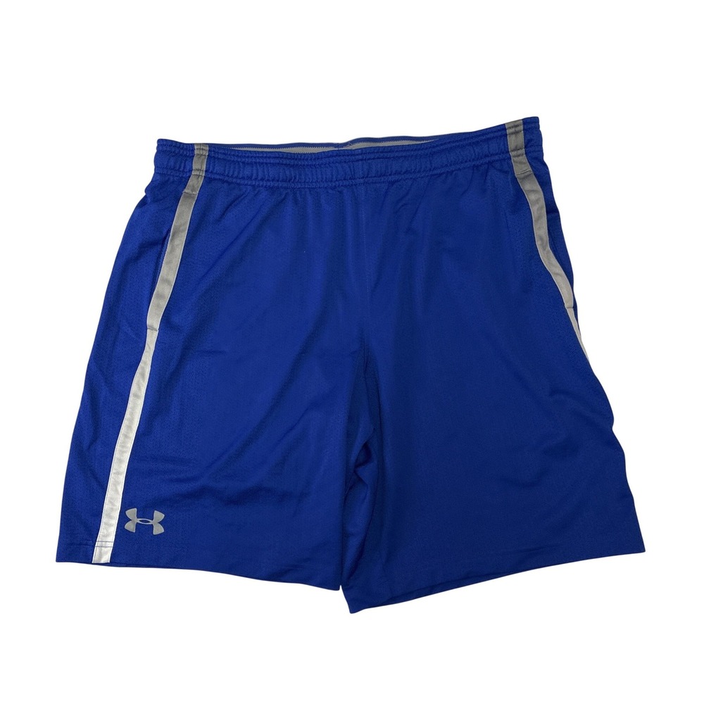 Under Armour Mens XL Royal Blue Silver‎ Stripe Athletic Basketball Shorts Loose